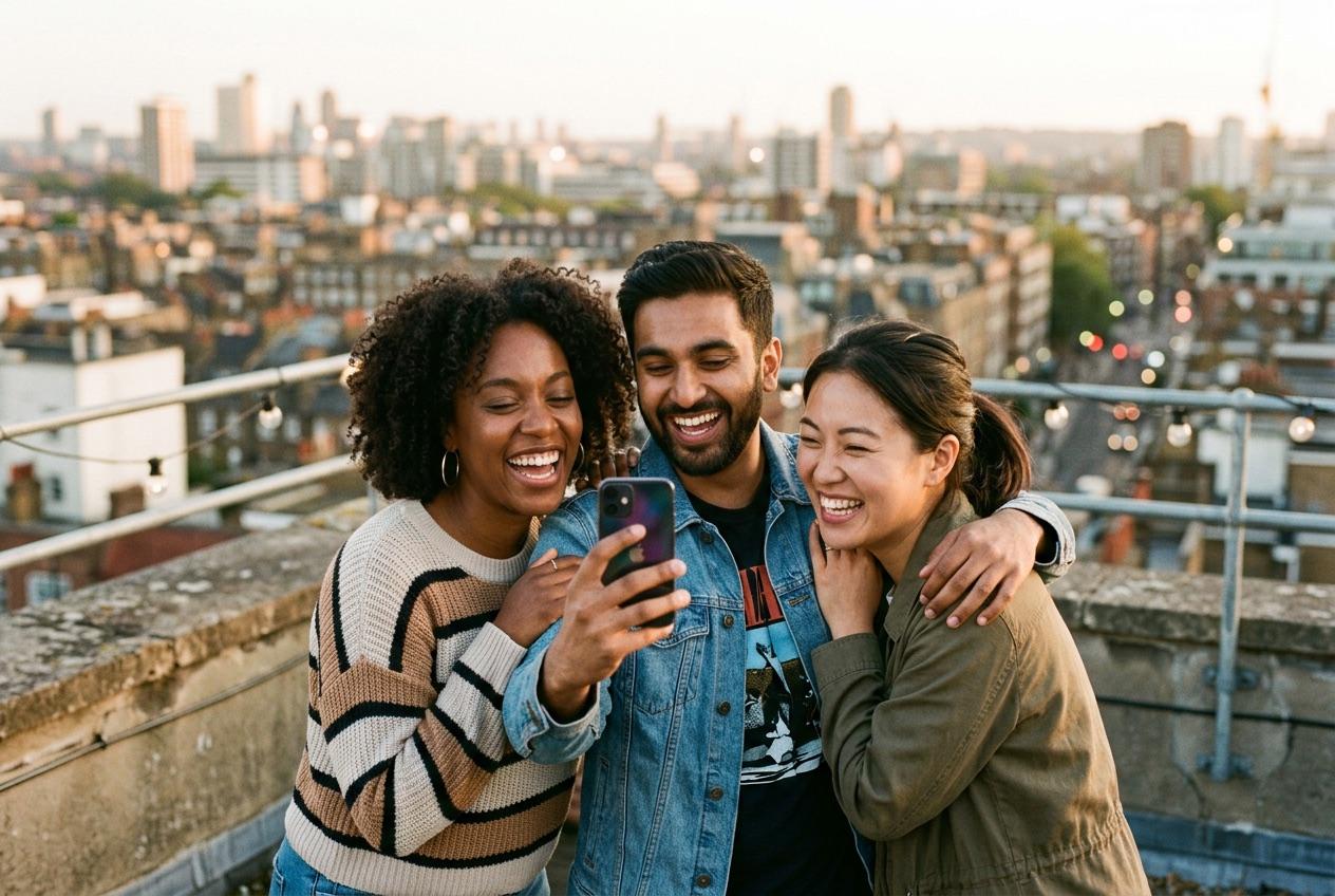 A group of friends laughing together