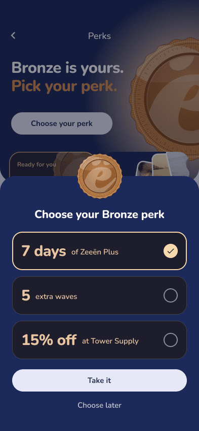 Choose your Bronze perk: Plus time, extra waves or a discount